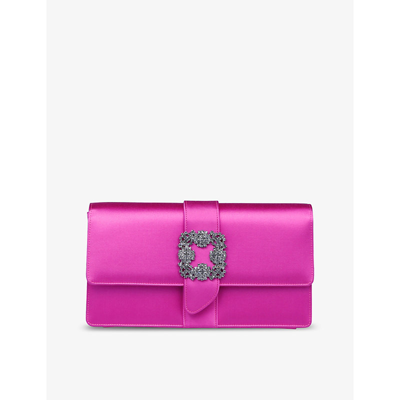 Manolo Blahnik Capri Crystal-embellished Satin Clutch In Bright Purple