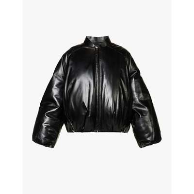 Loewe Stand-collar Relaxed-fit Leather Bomber Jacket In Black