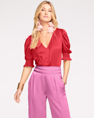 Ramy Brook Flora Puff Sleeve Top In Scarlet