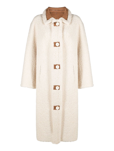 Stand Studio Button-up Faux-fur Coat In White