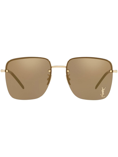Saint Laurent Monogram Square Half-rim Sunglasses In Gold