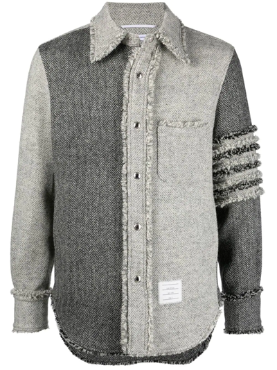 Thom Browne 4-bar Contrast-panel Shirt Jacket In Grey