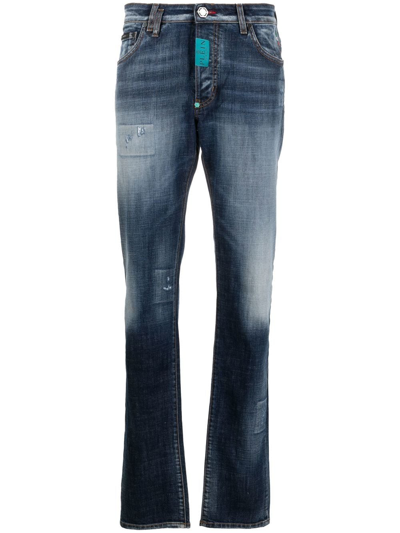 Philipp Plein Premium Hexagon Low-rise Slim-cut Jeans In 蓝色