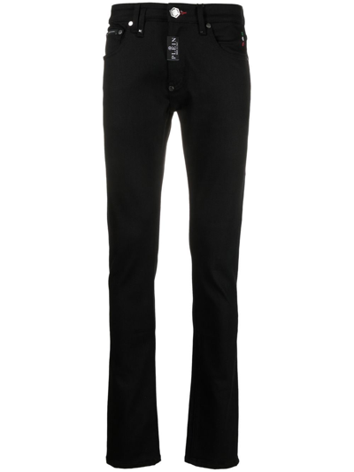 Philipp Plein Hexagon Low-rise Slim-cut Jeans In Black  