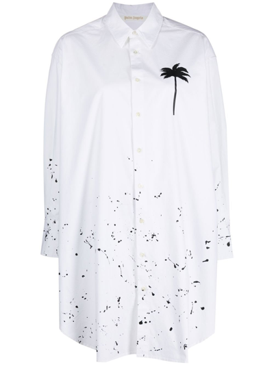 Palm Angels Palm-print Shirt Dress In Weiss