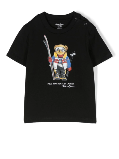 Ralph Lauren Babies' Polo Bear Crew Neck T-shirt In Schwarz