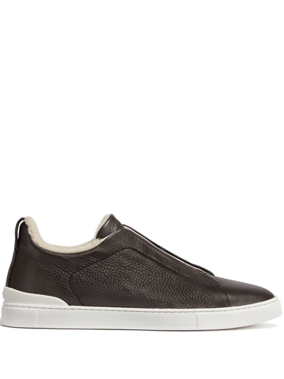 Zegna Triple-stitch Low-top Sneakers In Black