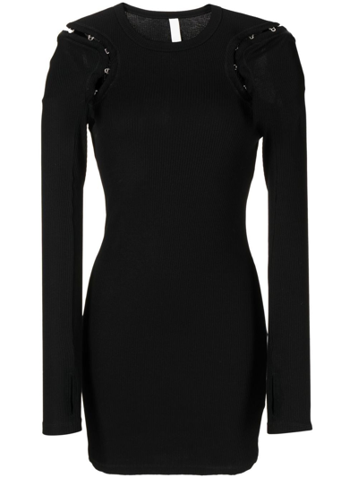 Dion Lee Convertible Hook-detailed Ribbed Cotton-blend Mini Dress In Black
