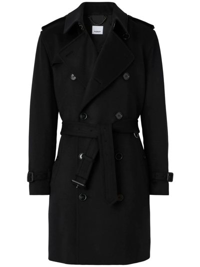 Burberry Cashmere Kensington Trench Coat In Black