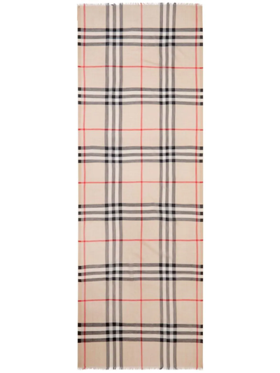 Burberry Check Wool Scarf In Neutrals