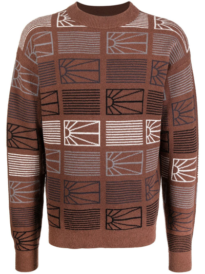 Paccbet Intarsia-knit Ribbed-trim Jumper In Brown