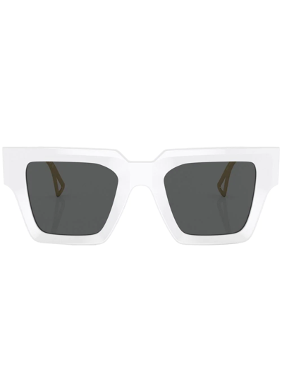 Versace Logo-embossed Square-frame Sunglasses In Weiss