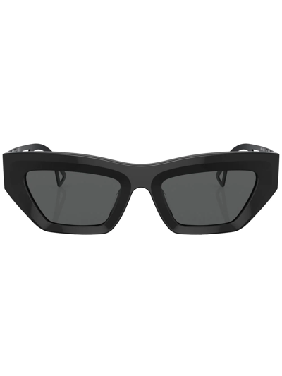 Versace Logo-embossed Rectangle-frame Sunglasses In Dark Grey