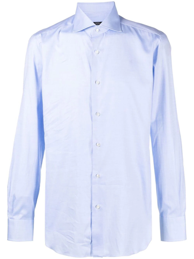 Barba Napoli Plain Button-down Shirt In Blue