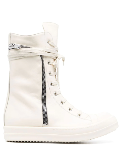Rick Owens Lace-up Leather Ankle Boots In Weiss