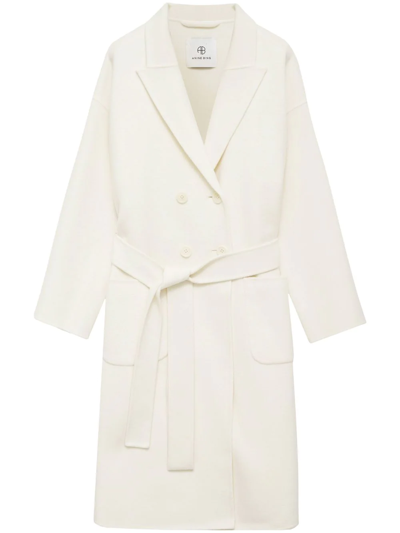 Anine Bing Dylan Belted Wool And Cashmere-blend Coat In Weiss
