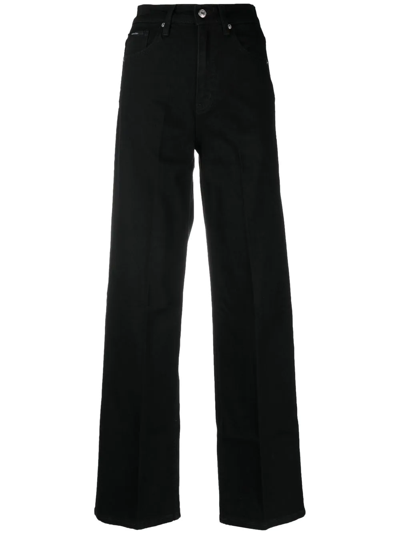 Calvin Klein Performance Women's Wide Leg Fleece High Waist Pant In Black