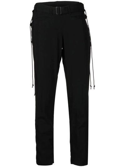 Yohji Yamamoto Belted Skinny Wool Trousers In Black