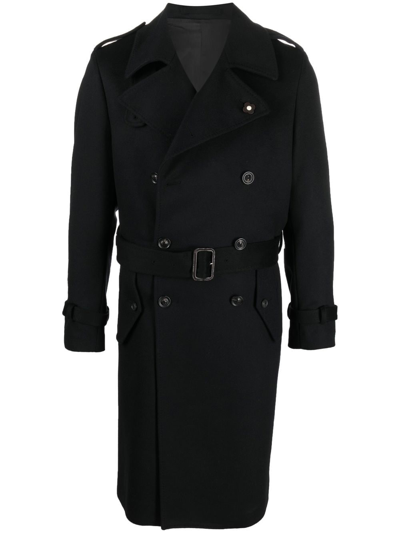 Lardini Belted Double-breasted Trench Coat In Black