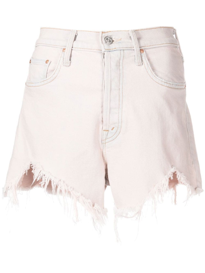 Mother The Tomcat High-rise Cotton-blend Denim Shorts In Pink