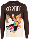Mc2 Saint Barth Cortina Vintage-postcard Knitted Jumper In Braun