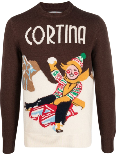 Mc2 Saint Barth Cortina Vintage-postcard Knitted Jumper In Rosso