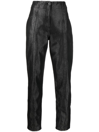 Alberta Ferretti Metallic-effect Tapered Trousers In Black