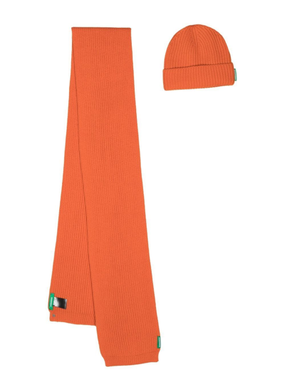 Dsquared2 Ribbed-knit Wool Scarf Set In Orange