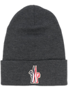 Moncler Logo Patch Ribbed Virgin Wool Beanie In Dark Grey