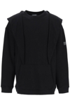 Raf Simons Fleece Cotton Oversized Hoodie With Knot Hood In Black