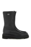 Ferragamo Round Head Zipper Boots In Black