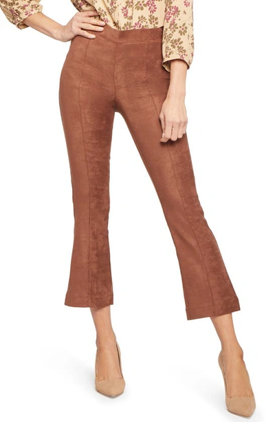 Nydj Pull-on Ankle Slim Bootcut Faux Suede Pants In Brown