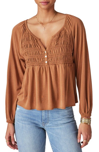 Lucky Brand Women's Smocked Long-sleeve Top In Caramel Cafe