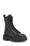 Fendi Domino Ff-jacquard Leather Biker Boots In Black