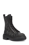 Fendi Domino Ff-jacquard Leather Biker Boots In Grigio Nero/ Nero
