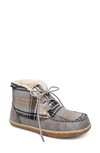 Minnetonka Torrey Faux Fur Lined Slipper Bootie In Grey Plaid Combo