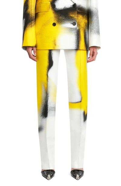 Alexander Mcqueen Mushroom Spore High Waist Cigarette Trousers In White/acid Yellow