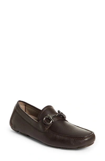 Ferragamo Men's Parigi Double Gancini Drivers - Wide In Chocolate Brown