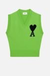 Ami Alexandre Mattiussi Ami Paris Logo Embroidered Knitted Vest In Green