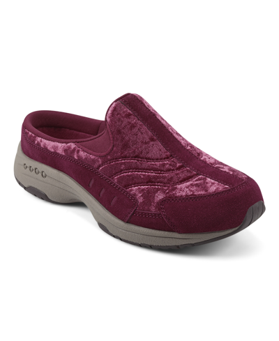 Easy Spirit Women's Traveltime Round Toe Casual Slip-on Mules Women's Shoes In Dark Rose,suede And Textile
