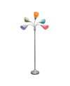 Simple Designs 5 Light Adjustable Gooseneck Floor Lamp With Shades In Silver-tone With Fun Multicolored Shades