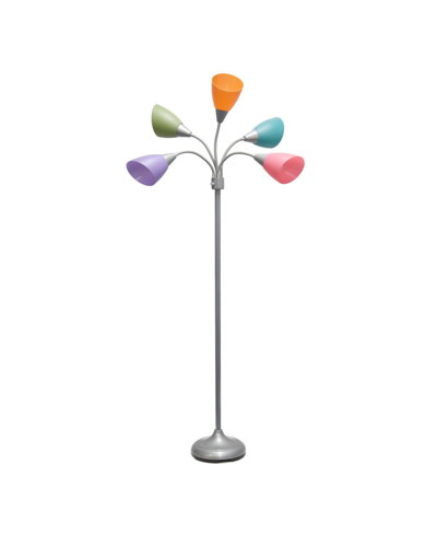 Simple Designs 5 Light Adjustable Gooseneck Floor Lamp With Shades In Silver-tone With Fun Multicolored Shades