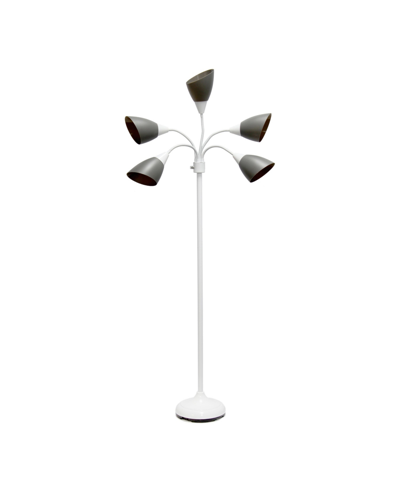 Simple Designs 5 Light Adjustable Gooseneck Floor Lamp With Shades In White With Gray Shades
