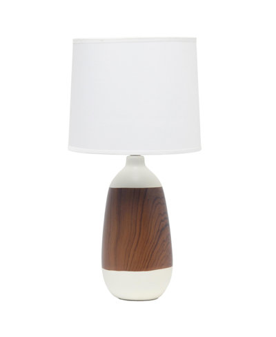 Simple Designs Ceramic Oblong Table Lamp In Off White With Dark Wood