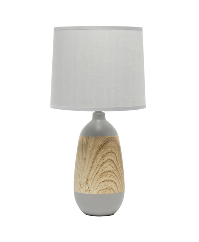 Simple Designs Ceramic Oblong Table Lamp In Gray With Light Wood