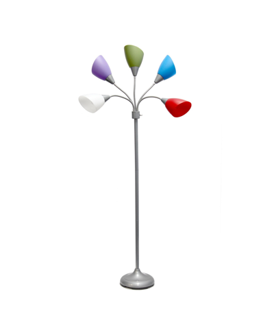 Simple Designs 5 Light Adjustable Gooseneck Floor Lamp With Shades In Silver-tone With Primary Multicolored Sh