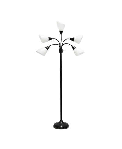 Simple Designs 5 Light Adjustable Gooseneck Floor Lamp With Shades In Black With White Shades