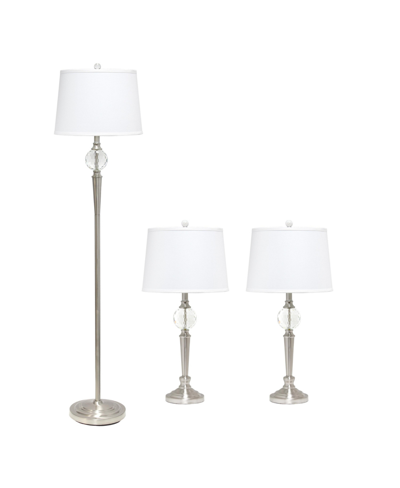 Lalia Home Crystal Drop Table And Floor Lamp Set, 3 Piece In Brushed Nickel