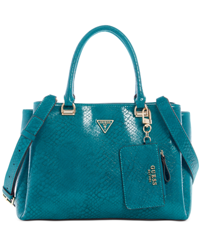 Guess Moon Light Python Triple-compartment Satchel In Deep Teal