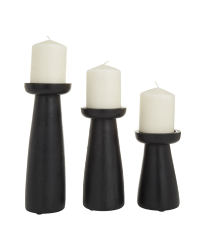 Cosmoliving By Cosmopolitan Mango Wood Modern Candle Holder, Set Of 3 In Black